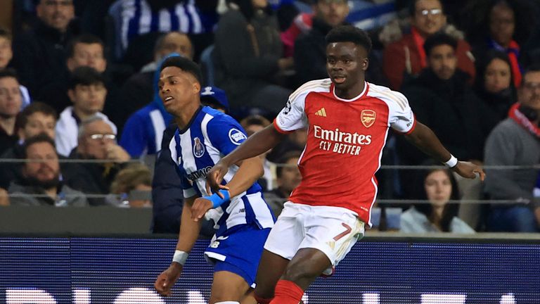 Bukayo Saka had a quiet evening on his Champions League knockout stage debut