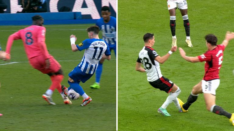 Billy Gilmour was sent off for a challenge against Everton that looked very similar to one made by Harry Maguire against Fulham that only earned him a booking