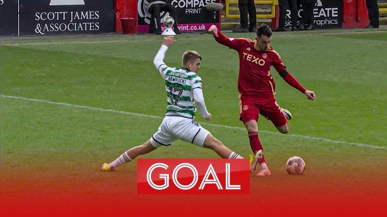 Aberdeen&#39;s Bojan Miovski scores against Celtic