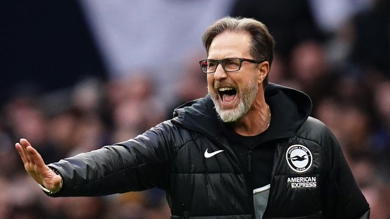 Brighton and Hove Albion assistant manager Andrea Maldera during the Premier League match at the Tottenham Hotspur Stadium, London. Picture date: Saturday February 10, 2024.