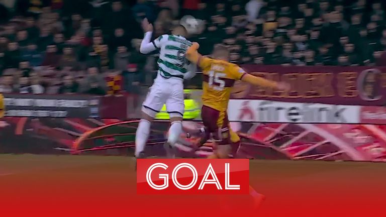 Idah puts Celtic level against Motherwell with a beautiful header.
