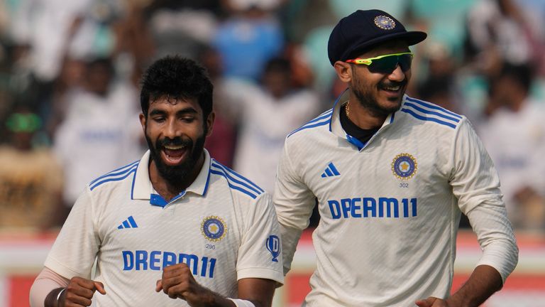 India's Jasprit Bumrah celebrates the wicket of England's Jonny Bairstow (25)