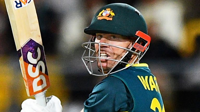 Australia's David Warner bats during a T20 international against New Zealand (Associated Press)