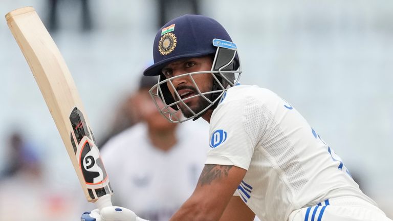 India's Dhruv Jurel plays a shot on the third day of the fourth cricket test match between England and India in Ranchi, India, Sunday, Feb. 25, 2024. (AP Photo/Ajit Solanki)