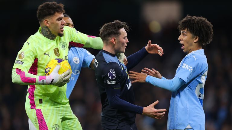 Ederson rushed to the defence of Rico Lewis against Burnley