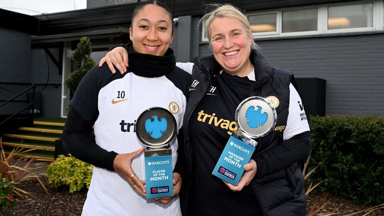 Emma Hayes and Lauren James have won WSL monthly awards for January