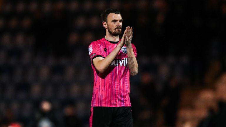Gillingham &#39;s Scott Malone after the final whistle during the Sky Bet League Two match at the JobServe Community Stadium, Colchester. Picture date: Monday January 1, 2024.