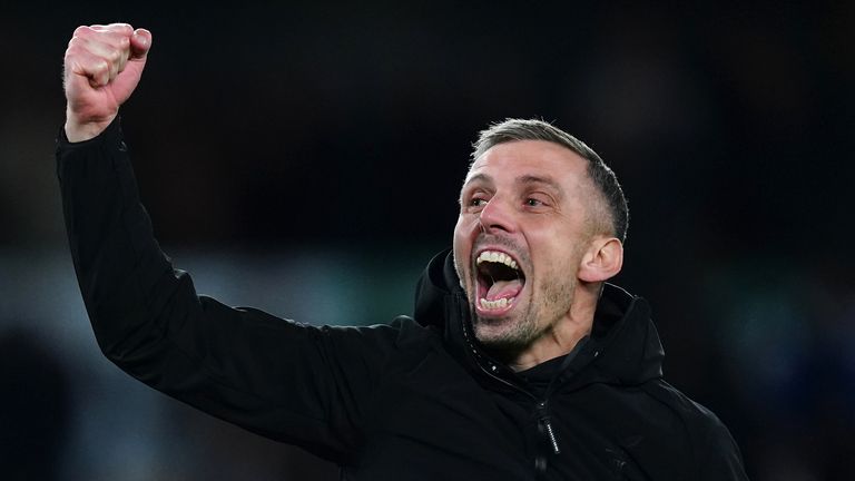 Gary O'Neil celebrates after Wolves' win over Brighton