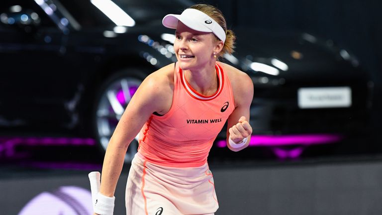 Harriet Dart from England is celebrating her victory over Nuria Parrizas-Diaz from Spain in the quarterfinals of the Transylvania Open, a WTA250 tournament, at BT Arena in Cluj-Napoca, Romania, on February 9, 2024. (Photo by Flaviu Buboi/NurPhoto via Getty Images)