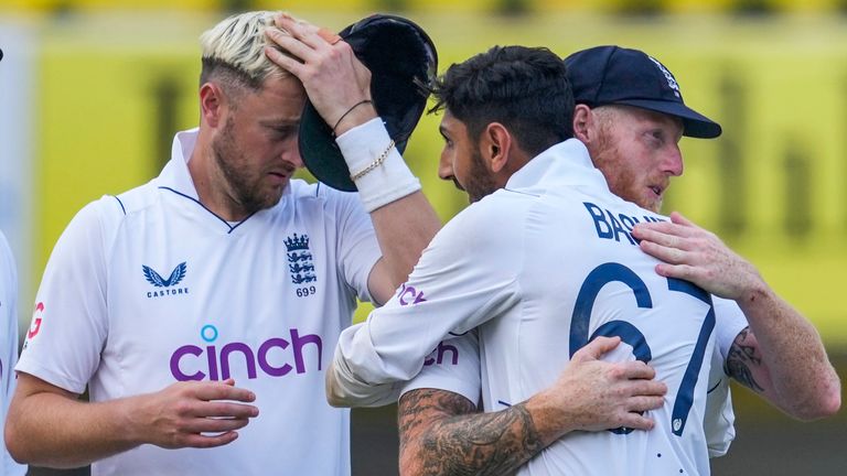 England's players after India secure series win (Associated Press)