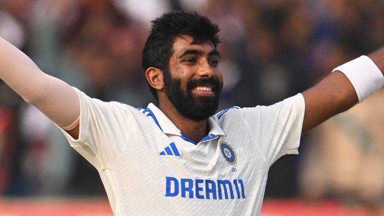 Jasprit Bumrah celebrates taking five-for as India dominated day two of the second Test against England in Vizag