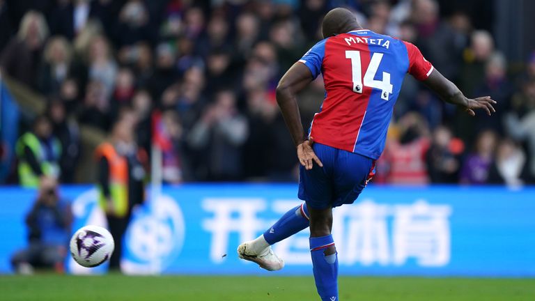 Crystal Palace's Jean-Philippe Mateta scores their third goal of the game