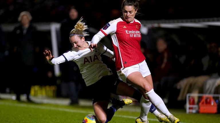 Jen Beattie (right) in action for Arsenal Women against Tottenham in December