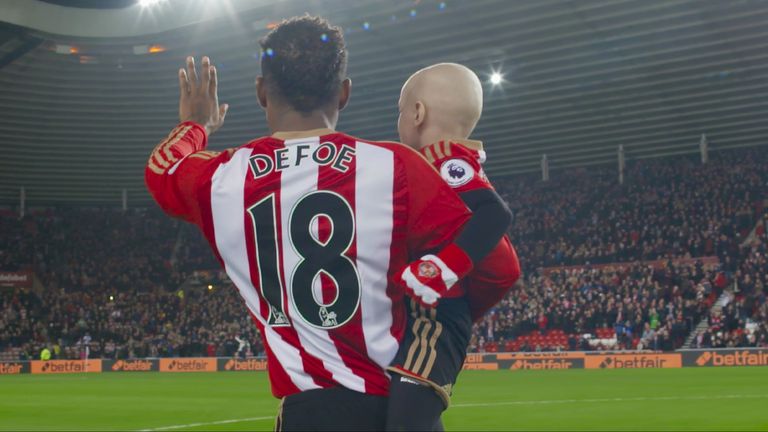 The film “Defoe” is a feature length biography charting the life and professional career of Jermain Defoe, pictured here with Bradley Lowery