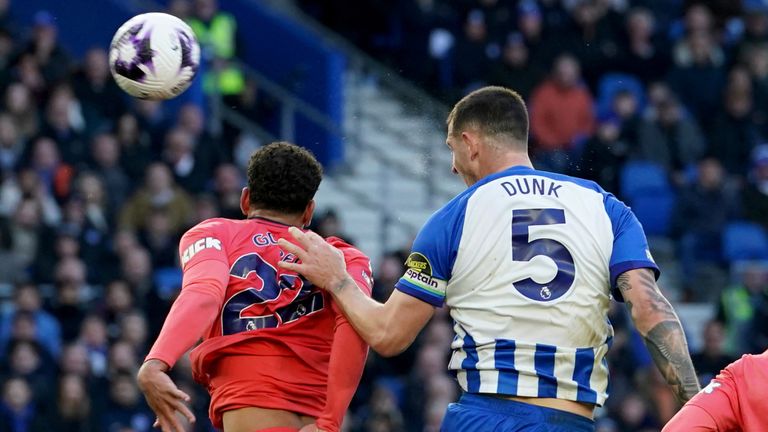 Lewis Dunk heads in Brighton's late equaliser