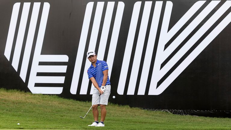 Jinichiro Kozuma of Iron Heads GC chips to the tenth green during the practice round before the start of the LIV Golf Mayakoba at the El Camale..n Golf Course on Wednesday, January 31, 2024 in Playa del Carmen, Mexico. (Photo by Scott Taetsch/LIV Golf via AP)