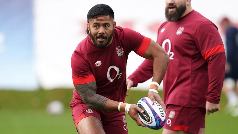 England Training - Pennyhill Park - Monday February 19th
England's Manu Tuilagi and Joe Marler during a training session at Honda England Rugby Performance Centre, Pennyhill Park, Bagshot. Picture date: Monday February 19, 2024.