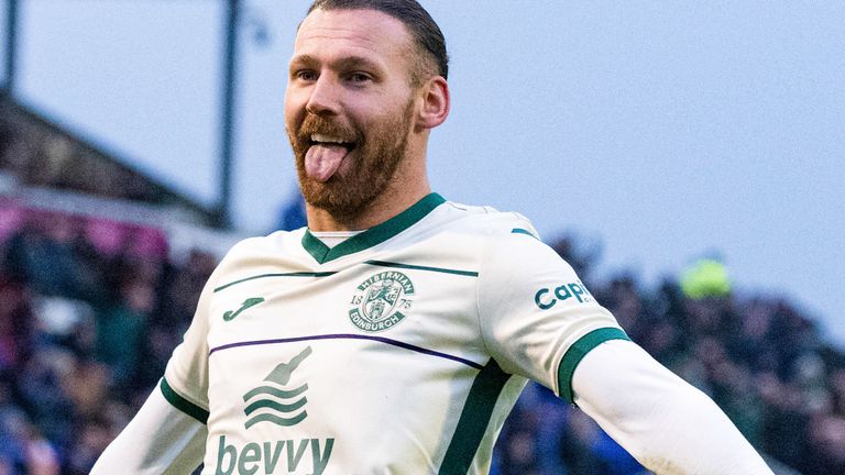 INVERNESS, SCOTLAND  - FEBRUARY 10: Hibernian's Martin Boyle celebrates scoring to make it 2-0 during a Scottish Cup Fifth Round match between Inverness Caledonian Thistle and Hibernian at the Caledonian Stadium, on February 10, 2024, in Inverness, Scotland. (Photo by Paul Devlin / SNS Group)