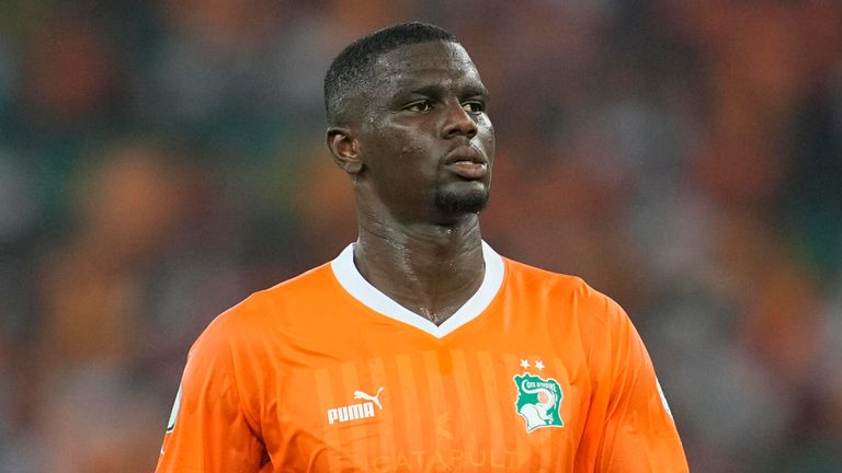 January 13 2024: Ousmane Diomande (Ivory Coast) looks on during a African Cup of Nations Group A game, Ivory Coast vs Guinea Bissau, at Stade Olympique Alassane Ouattara, Abidjan, Ivory Coast. Kim Price/CSM (Credit Image: .. Kim Price/Cal Sport Media) (Cal Sport Media via AP Images)