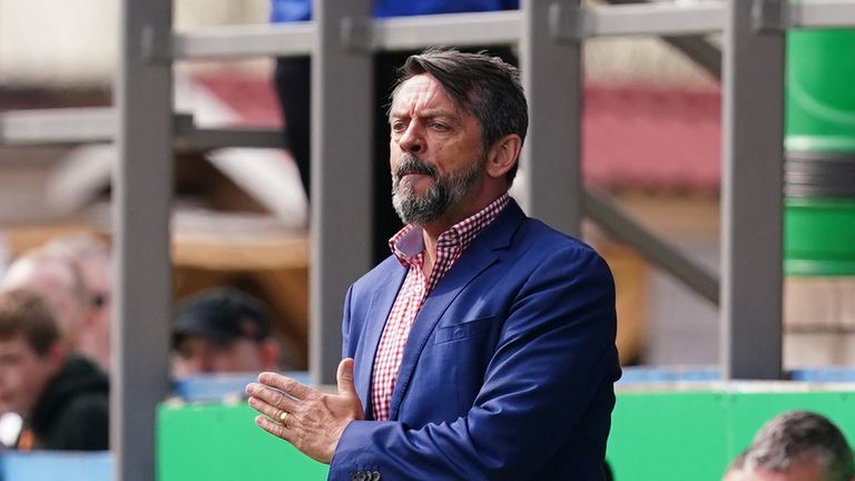 Barrow manager Phil Brown on the touchline during the Sky Bet League Two match at The Dunes Hotel Stadium, Barrow-in-Furness in 2022