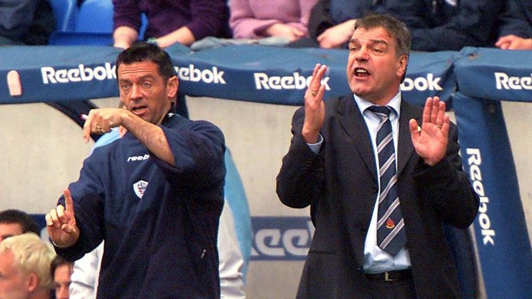 Bolton's Phil Brown and Sam Allardyce keep their side on the boil as they fight to remain in the top flight, during the Barclaycard Premiership match at the Reebok Stadium, Bolton. 