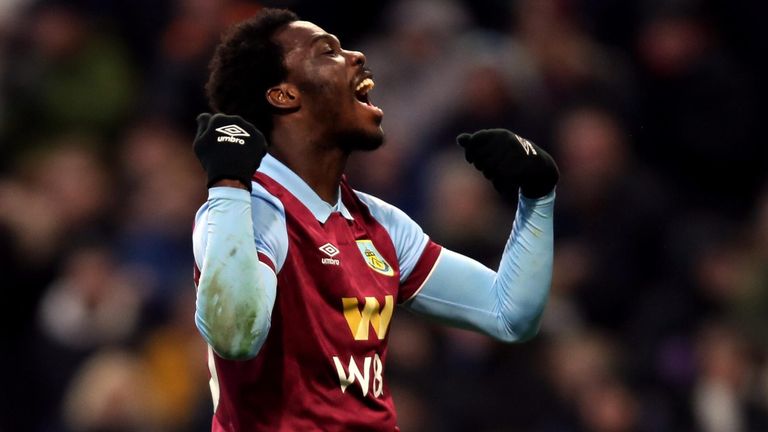 David Datro Fofana celebrates after scoring a late equaliser for Burnley against Fulham