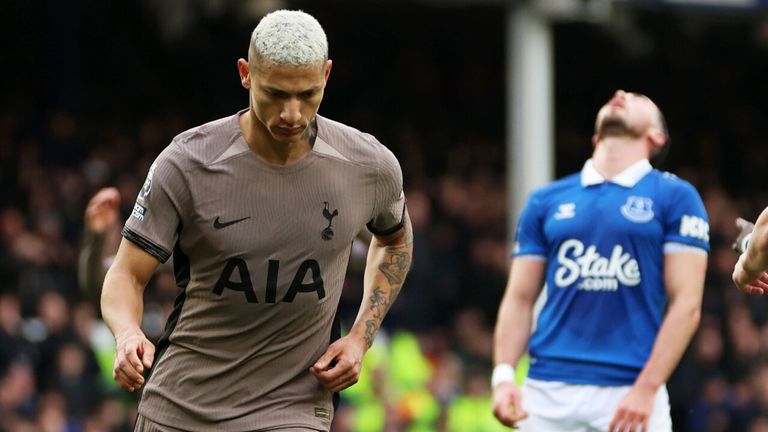 Richarlison wheels away after restoring Spurs' lead at Everton with a sublime strike
