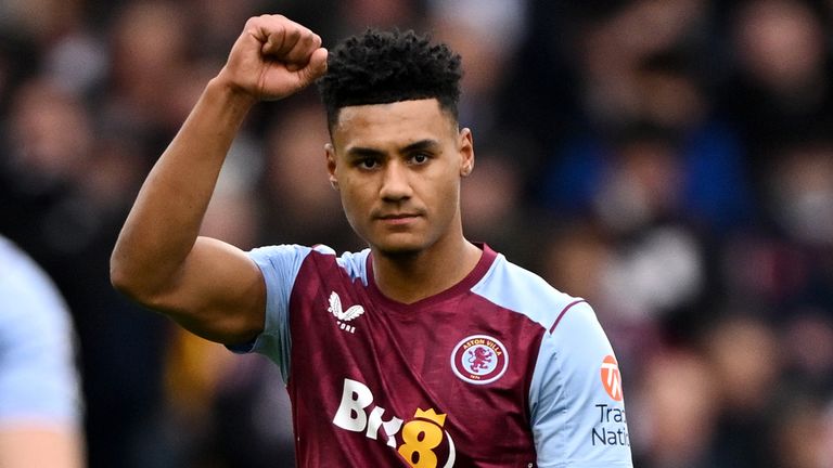 Ollie Watkins celebrates after giving Aston Villa the lead at Fulham