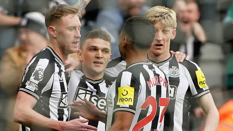 Sean Longstaff celebrates after giving Newcastle an early lead against Luton Town