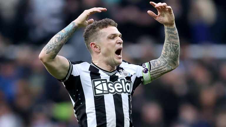 Kieran Trippier encourages his team-mates after pulling a goal back for Newcastle against Luton