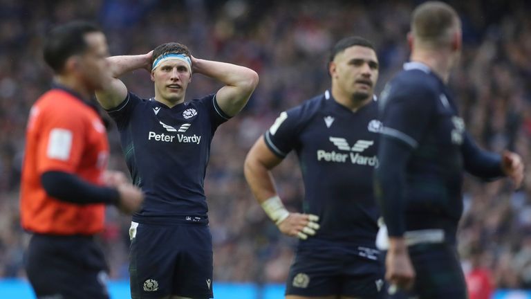 Scotland's Rory Darge reacts uring the Six Nations clash at Murrayfield 