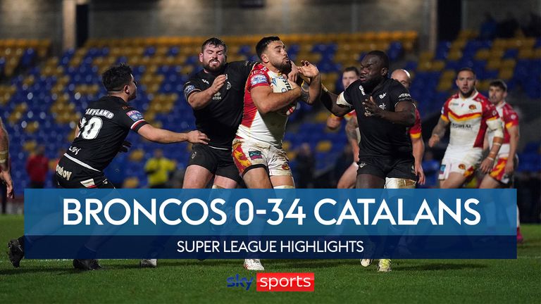 Highlights of London Broncos' clash with Catalans Dragons in the Super League.