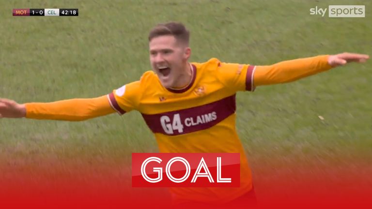 Spittal scores a stunner to put Motherwell one up against Celtic at half-time.