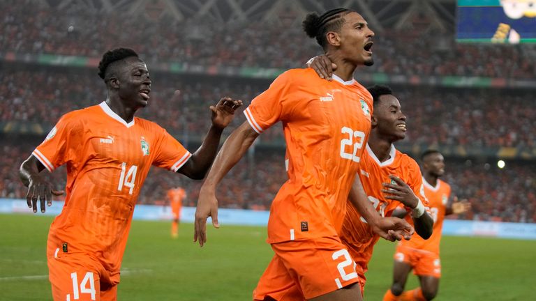 Ivory Coast's Sebastien Haller celebrates
