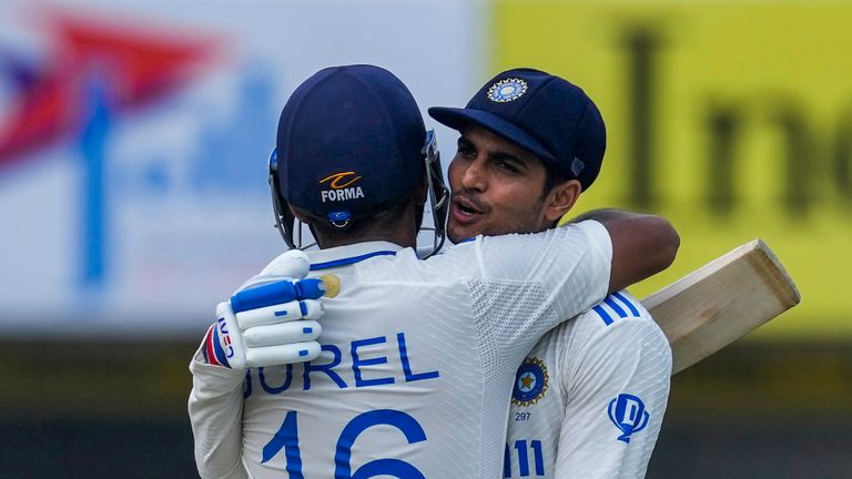India's Shubman Gill and Dhruv Jurel celebrate after clinching the series win against England on day four of the fourth Test