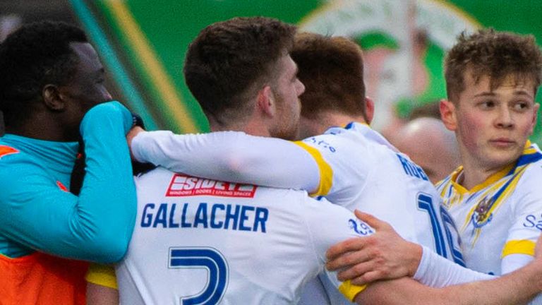 DINGWALL, SCOTLAND - FEBRUARY 03: St Johnstone's Benjamin Kimpioka (blocked) celebrates with teammates after scoring to make it 1-0 during a cinch Premiership match between Ross County and St Johnstone at the Global Energy Stadium, on February 03, 2024, in Dingwall, Scotland. (Photo by Euan Cherry / SNS Group)