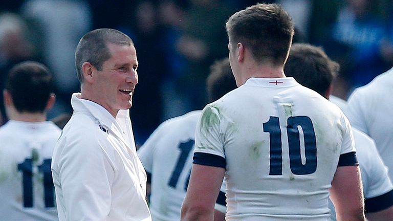 Rugby Union - RBS Six Nations - Italy v England - Stadio Olympico
England coach Stuart Lancaster (left) congratulates England players including Owen Farrell (centre) as they leave the pitch following the Six Nations match at the Stadio Olympico, Rome, Italy.