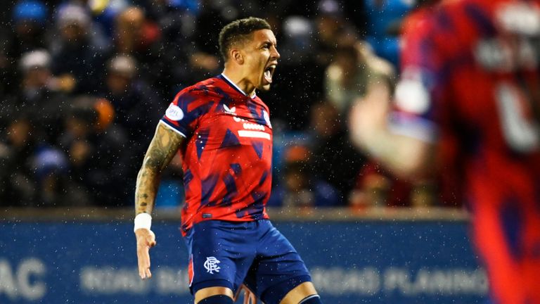 Rangers James Tavernier celebrates after scoring to make it 1-1 vs Kilmarnock
