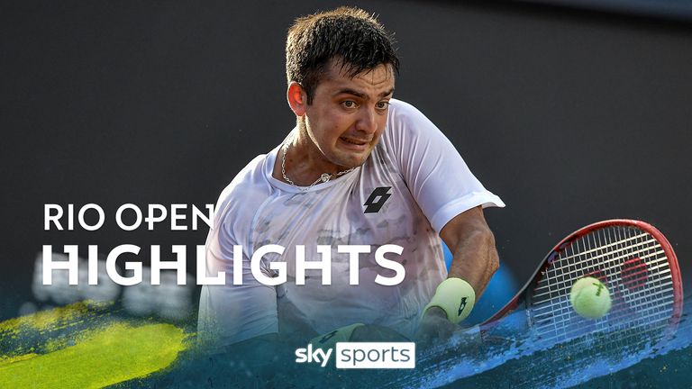 RJ - RIO DE JANEIRO - 02/19/2024 - RIO OPEN 2024 - Chilean tennis player Marcelo Tomas Barrios Vera during a match against Brazilian tennis player Gustavo Heide on the Central court at the Brazilian Jockey Club, at the Rio Open 2024 ATP 500, stage of the world circuit of Tennis, this Monday (19). Photo: Thiago Ribeiro/AGIF (via AP)


