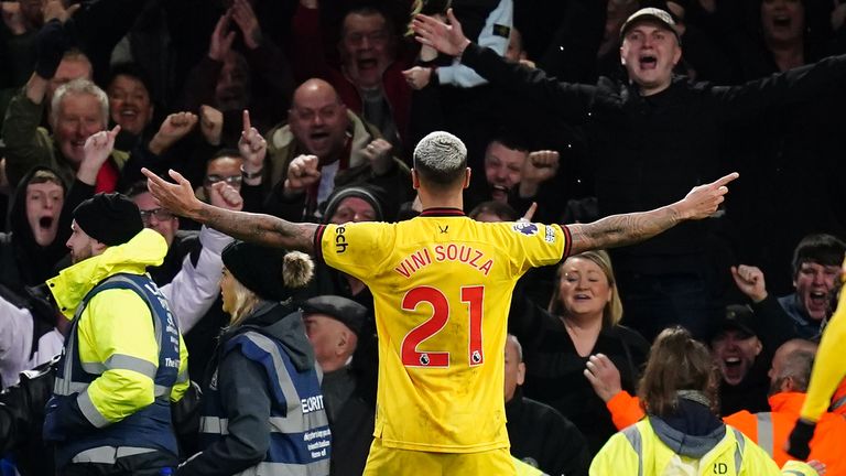 Sheffield United's Vinicius Souza celebrates in front of fans