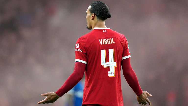 Liverpool's Virgil van Dijk reacts after his goal is ruled out by VAR