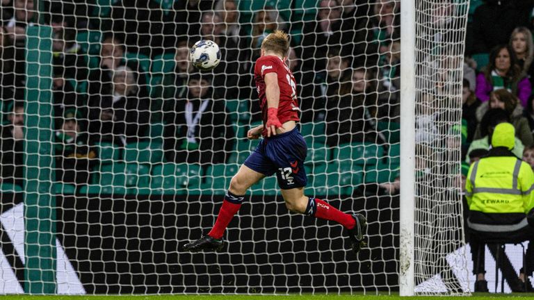GLASGOW, SCOTLAND - FEBRUARY 17: Kilmarnock's David Watson scores to make it 1-1 during a cinch Premiership match between Celtic and Kilmarnock at Celtic Park, on February 17, 2024, in Glasgow, Scotland. (Photo by Craig Williamson / SNS Group)