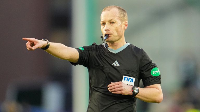 EDINBURGH, SCOTLAND - FEBRUARY 03: Referee Willie Collum during a cinch Premiership match between Hibernian and St Mirren at Easter Road Stadium, on February 03, 2024, in Edinburgh, Scotland. (Photo by Simon Wootton / SNS Group)
