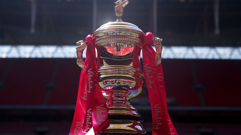 The trophy on display ahead of the Vitality Women's FA Cup final at Wembley Stadium, London. Picture date: Sunday May 14, 2023.
