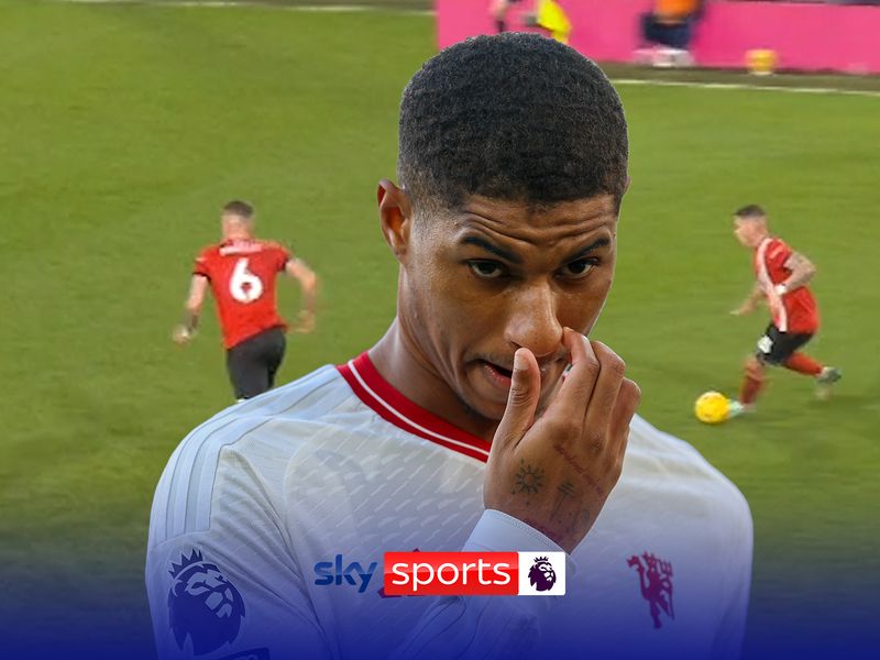 Marcus Rashford attempts to apply pressure against Ross Barkley late on in Manchester United s win over Luton