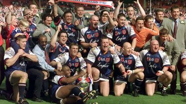 RugbyL/Sheffield celebrate 2
Sheffield Eagles celebrate their 17-8 victory over Wigan Warriors, in today's (Sat) Silk Cut Challenge Cup match at Wembley.</p data-src=