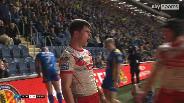 Jon Bennison scored a sensational St Helens try as they recovered from 8-0 down away at Leeds to win 