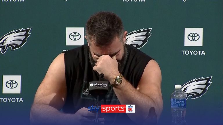 Philadelphia's Jason Kelce struggled to contain his emotions as he retired after 13 years in the NFL.
