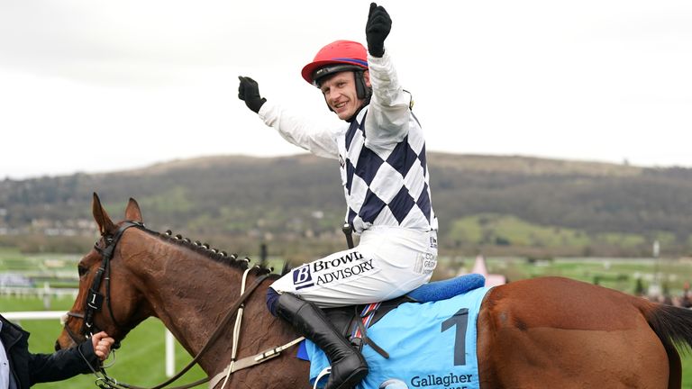 Paul Townend celebrating after his win on Ballburn 
