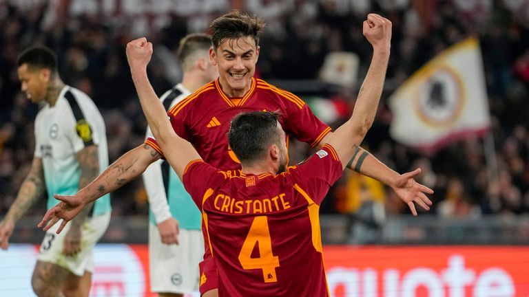 Roma left Brighton on the verge of Europa League exit with a 4-0 last-16 first-leg win at the Stadio Olimpico